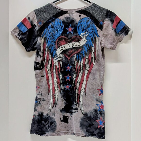 Sinful by Affliction 'Love 'n Pride' Angel Wing Graphic Print Tee - Picture 3 of 8